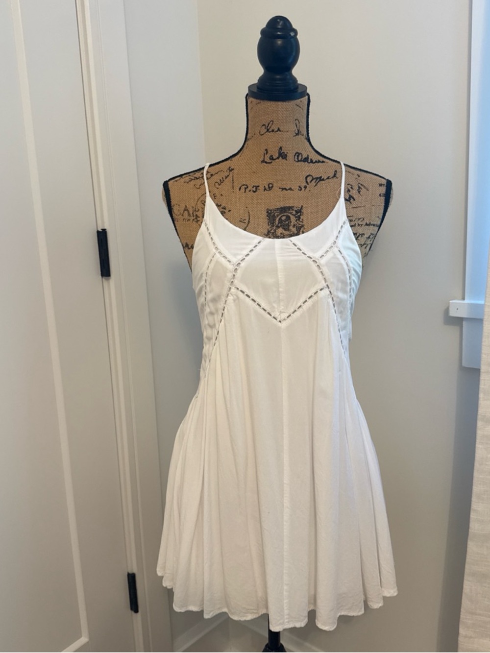Lulu's White Mini Dress with Crochet Trim